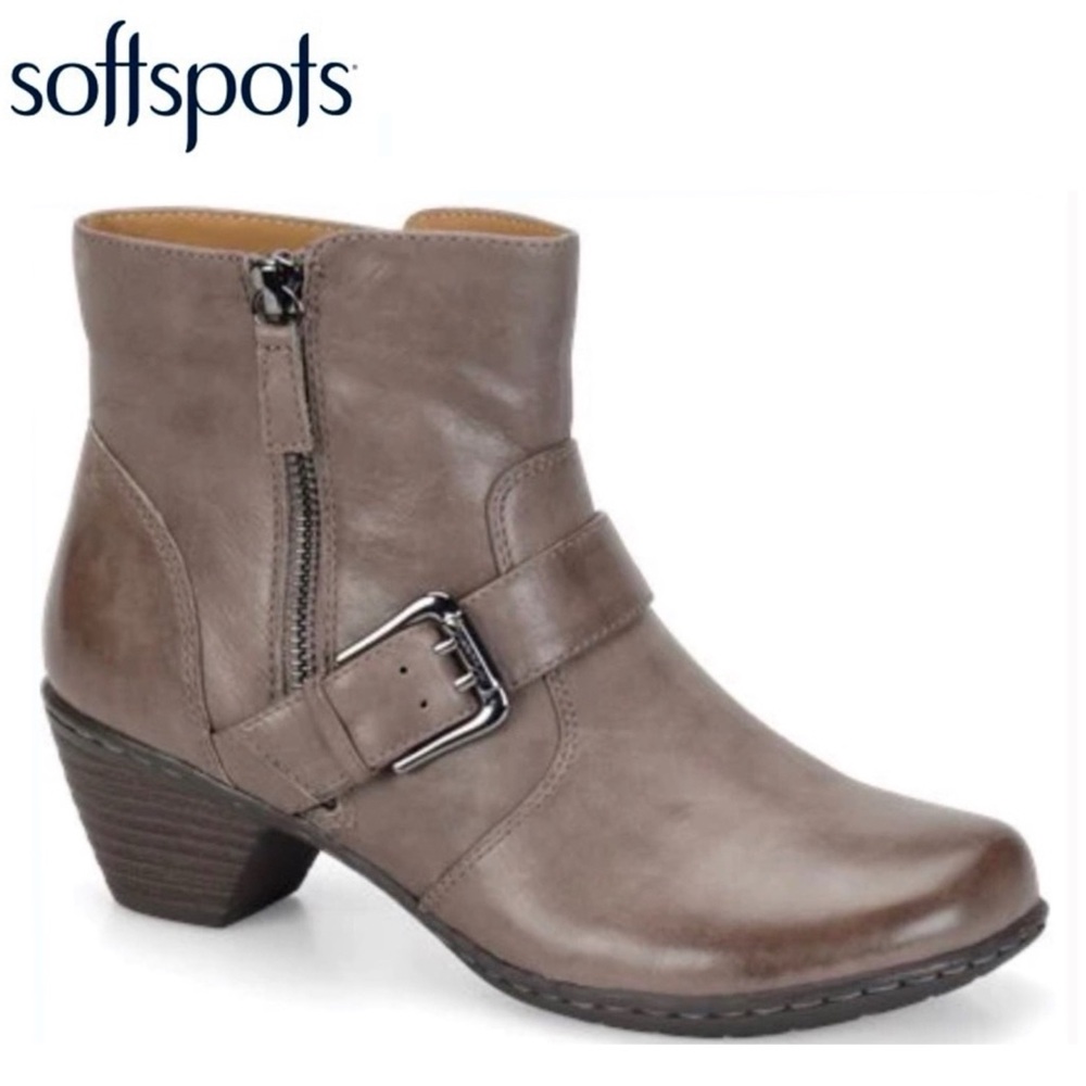 NIB - Softspots Saffron Grey Supple Leather Comfort Bootie Ankle Boots Size 9M